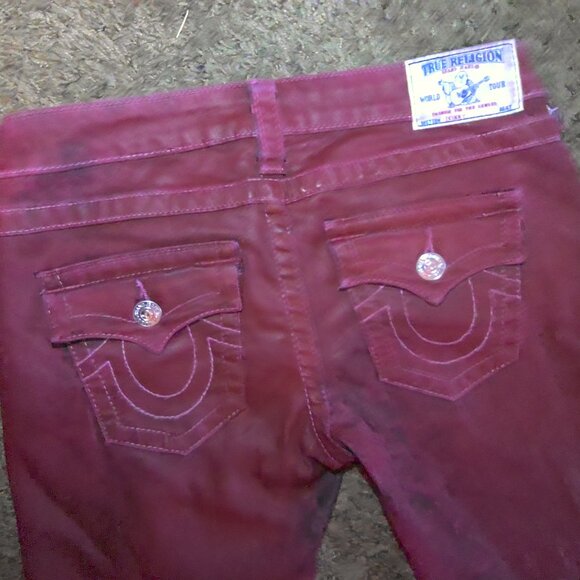 True Religion Women’s Size 28 Skinny Burgundy Super T Flap Pocket Jeans Y2K Vibe - Picture 5 of 5